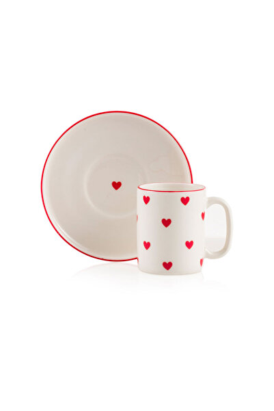 LC Waikiki LCW HOME Kirmizi Kalp Desenli 2 Kişilik Kahve Fincan Takımı T T