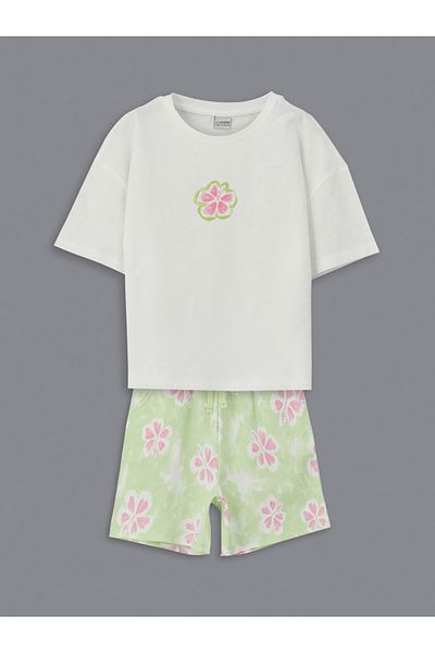 LC Waikiki Lcw Crew Neck Floral Girl's T-Shirt and Shorts Fast Fashion