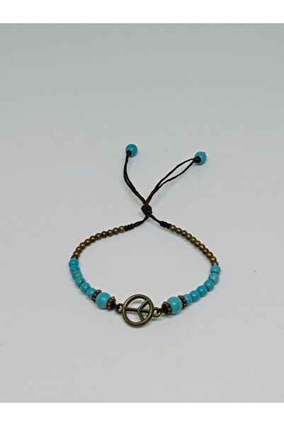 mama india alaçatı Peace Peace Figured Turquoise Stone Adjustable Brass Brace...