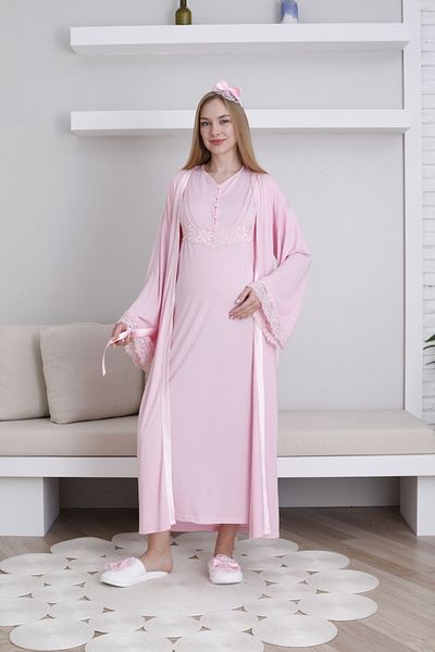 EM&FA TEKSTİL Maternity Maternity Dressing Gown Nightwear Set