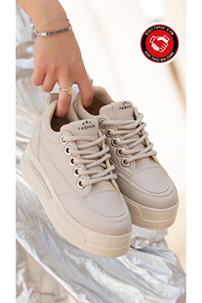 Esilapark Gizli Ökçe Kendir Bağcık Taban Taşlı Gizli Topuk Deri Tozu Ortopedik Hafif Spor Ayakkabı