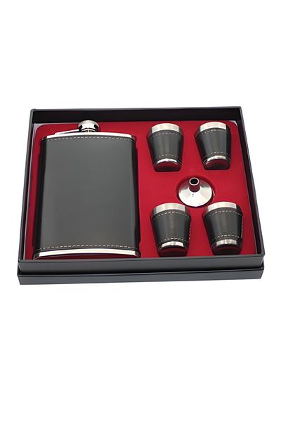 Home Stainless Steel 4 Shot Glass Leather Flask Set with Written Model