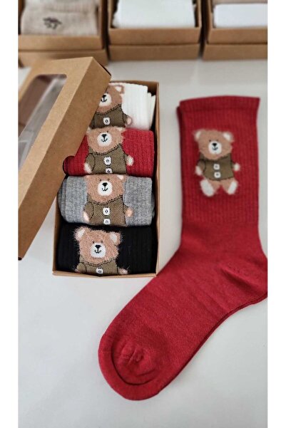 Moonys Socks Collection Set de 4 șosete pentru femei/copii cu model ursuleț