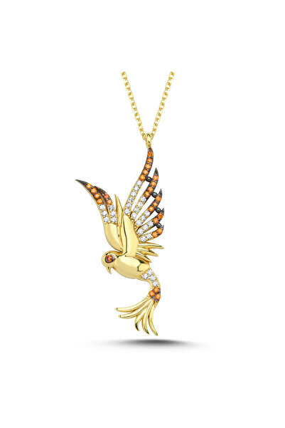 ka ra Prenses Turuncu Taşlı Anka Kuşu Altın Kaplama Kolye