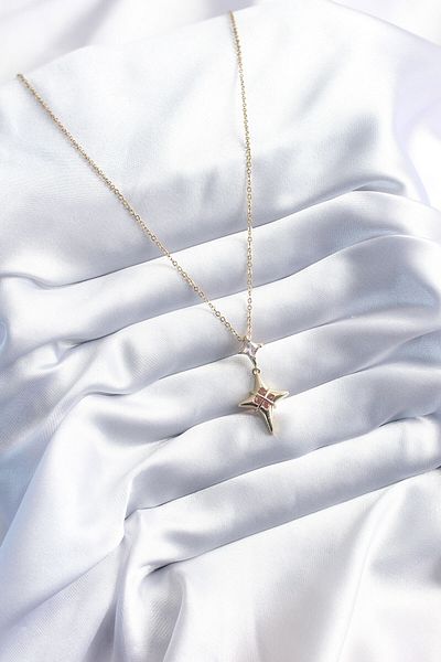 Skygo 316L Steel Gold Color Pole Star Model Zircon Stone Detail Women's Necklace - Tj-Bko8092