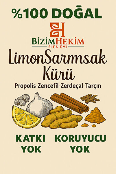 BİZİMHEKİM Zencefil Zerdeçal Tarçınlı Limon Sarımsak Kürü El Yapımı %100 Doğal Katkısız 1000 Ml Cam Şişe