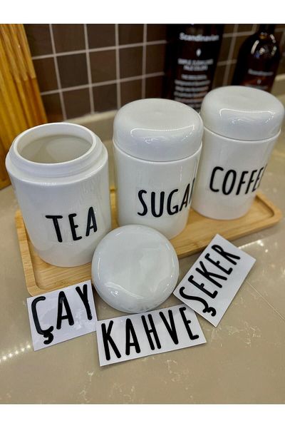 Mirilliahome Set of 3 Porcelain Jars with Vacuum Lids – Tea Coffee Candy Jar - Coffee Jar