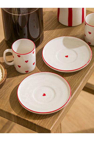 LC Waikiki LCW HOME Kirmizi Kalp Desenli 2 Kişilik Kahve Fincan Takımı T T