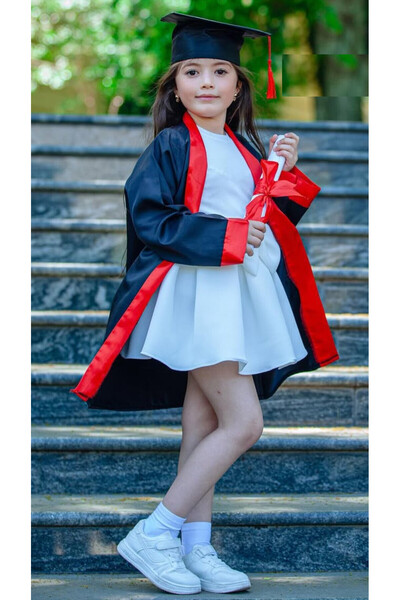 Gürtaş Tekstil Mezuniyet Cübbesi Kep Cübbe Ilkokul Siyah Kırmızı