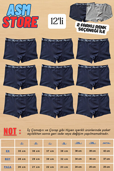 Akpınar 12'li Erkek Boxser - Pamuklu - Düz Renk - Siyah ve Gri - Rahat Kalıp