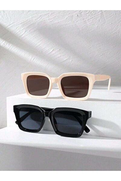 KAMPANİX Trend Model Black Beige 2-Piece Women's Sunglasses Set
