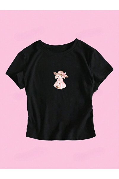 OVER HEAD Γυναικείο μπλουζάκι Y2K Cute Rabbit με τύπωμα Bayb Tee Crop