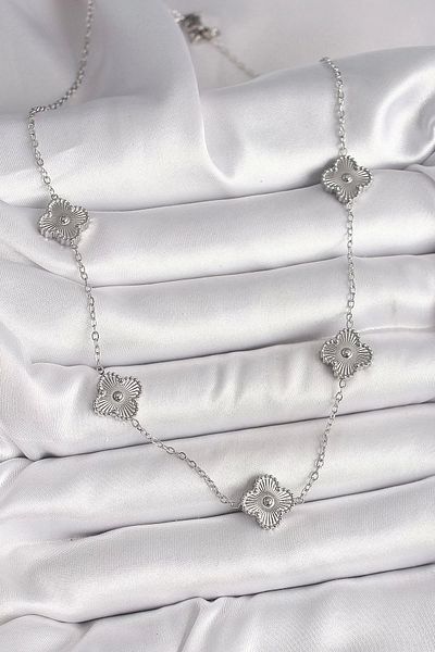 Clariss 316L الصلب الفضة اللون سلسلة مطرزة البرسيم نموذج قلادة المرأة