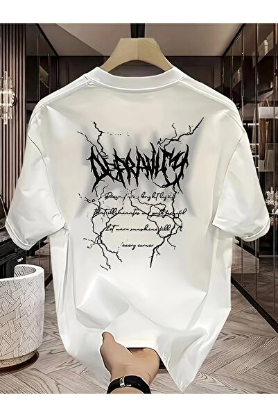 AZIZI TEKSTIL Men's Oversized Cotton Graphic Tee - Cream Colored Casual Stree...