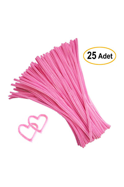 Dünya Magnet Pembe Renkli Şönil, 25 Adet Eğitici Şönil Seti, Tüylü Tel, 30 cm...