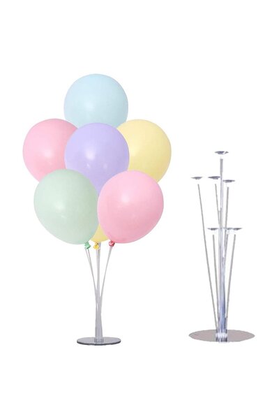 parti kral Balon Standı 7'Li ve Karışık Renk Makaron Balon 10 Adet