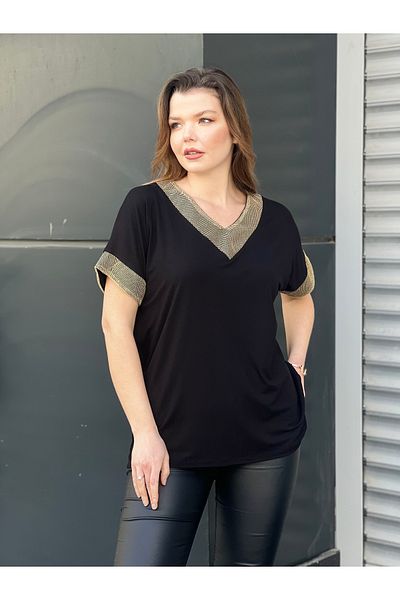 citycenterfashion Women's Plus Size V-Neck Blouse - Mesh Sim (Cty-Xyn-7643) Intermediate Size M-L-Xl-Xxl