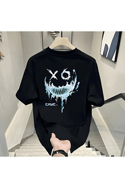 LAND MODA Ανδρικό φαρδύ βαμβακερό γραφικό μπλουζάκι - XO6 Print, Λευκό στυλ s...