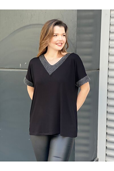 citycenterfashion Women's Plus Size V-Neck Blouse - Mesh Sim (Cty-Xyn-7643) Intermediate Size M-L-Xl-Xxl
