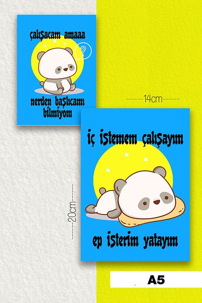 SelisCraft Talking Panda Set of 2 Unlined Notebooks Blue A5 40 Sheets School Notebook Memory Notebook Gift Notebook