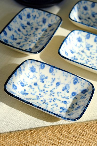tabakevi Plate House Porcelain Blue Heaven Boat Plate 4 Pieces 14X10X2Cm