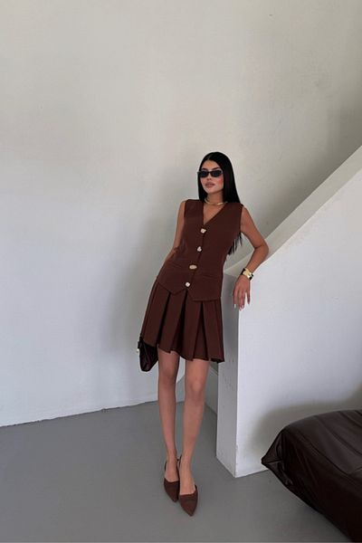COjans Modavera Vest - Pleated Skirt Look Dress - Brown