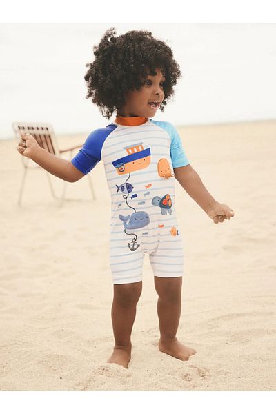 Next Baby Upf50 Sun-Proof One-Piece White Ocean Swimsuit Alye91833