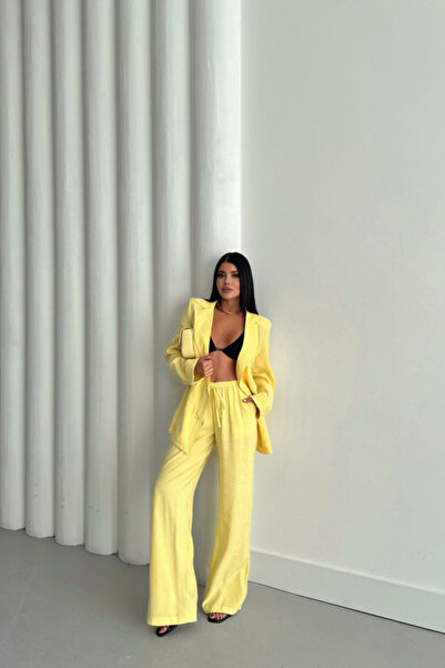 Şair eyesof MODAL JACHETĂ FĂRĂ Căptușeală CU 4 BUTOANE - SET PANTALONI - Galben