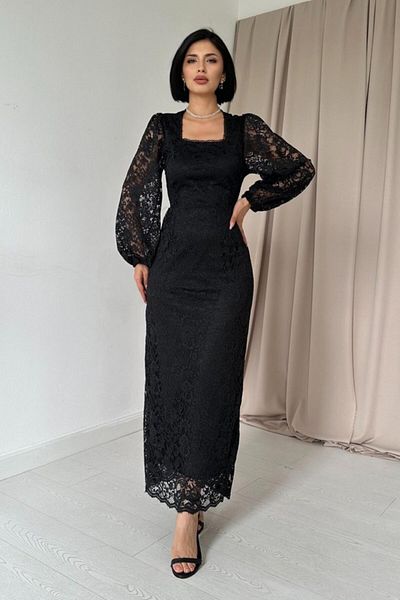 Modayakamoz Black Guipure Detailed Lace Dress