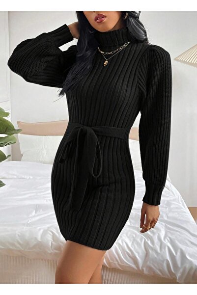 MARLİNG Siyah balon kol elbise