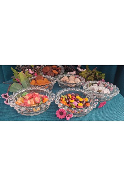ORTAKÖY CENNETİ BONCUKLU 6 LI CAM SUNUMLUK ÇEREZLİK KAHVALTILIK SET 13 CM AĞI...