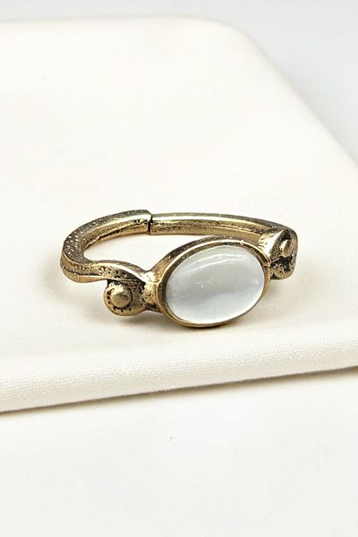NBS Beautiful Naturel Stones Pure Copper Women's White Cat Eye Ring Adjustable Trend (Gift, Birthday, Daily)