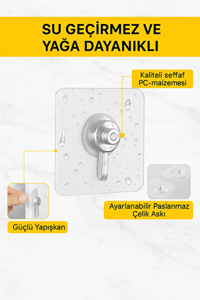 ARVALE Pratik 1 Adet Güçlü Yapışkanlı Duvar Vidası Matkap Delme Yok - Elbise Çervece Askısı Çivi