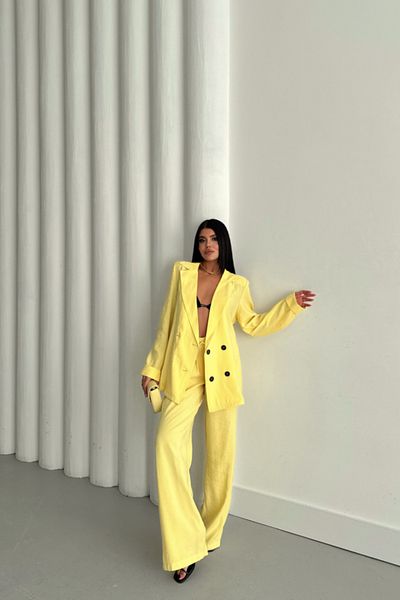COTTONLAB Modal 4 Button Unlined Jacket - Pants Suit - Yellow