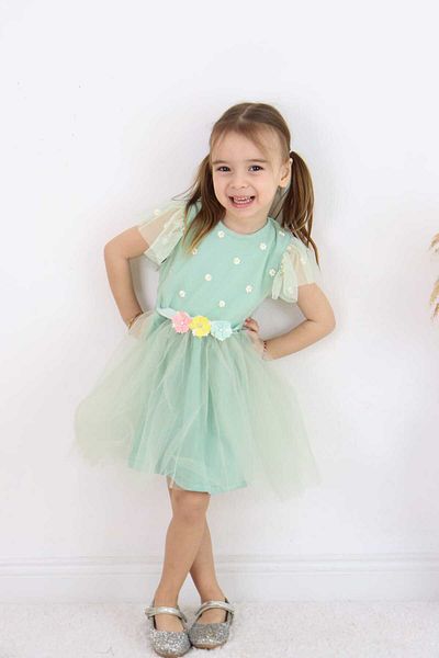 Şenkız Rochie Printesa Fata Tulle Broderie Flori Ocazie Speciala Rochie De Zi De nastere