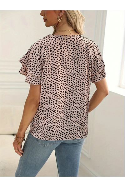 MRA Fashion Women's Short Sleeve Flywheel Printed Single Jersey Blouse