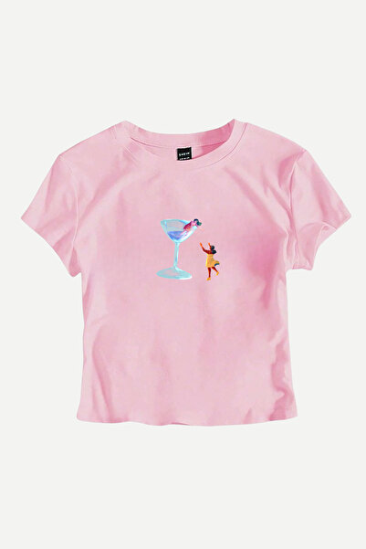 OVER HEAD Ženska Y2K čaša prijatelj Štampano Bayb majica Skraćeni kroj