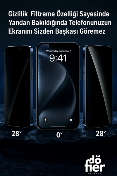 DÖFİER Döfier İphone 15 Pro Uyumlu Hayalet Kırılmaz Cam Ekran Koruyucu + Kolay Uygulama Aparatı Tam Uyumlu