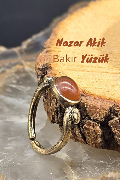 NBS Beautiful Naturel Stones خاتم العقيق النحاسي النقي للنساء قابل للتعديل (هدية، عيد ميلاد، يومي)