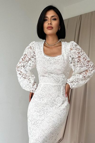 MRA Fashion White Guipure Detailed Lace Dress