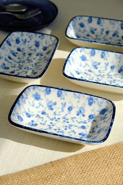 tabakevi Plate House Porcelain Blue Heaven Boat Plate 4 Pieces 14X10X2Cm
