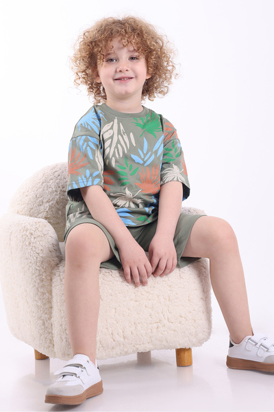 Mixima Palmiye Baskılı 3-6 Yaş Oversize Erkek Çocuk Şortlu Yazlık Takım