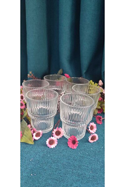 ORTAKÖY CENNETİ 6 Li Glass Origami Soft Drink Water Bar Cup 230 Cc 9 cm Height 7.5 Mouth Size