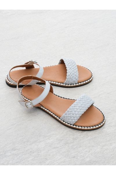 Munshoes Sandale de damă Nova din piele naturală tricotată albastre