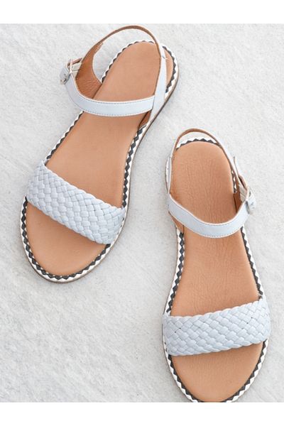 Munshoes Sandale de damă Nova din piele naturală tricotată albastre