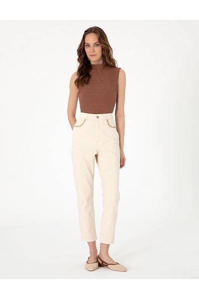 Pierre Cardin Ecru Mom High Waist Fit Jean Trousers 50301840 -Vr019