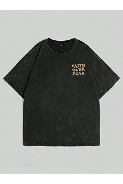 EFFRENATU Faith over Fear Printed Organic Batik Cotton Black Unisex T-Shirt