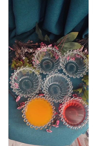 ORTAKÖY CENNETİ Modern 6 Piece Beaded Glass Bowl 240 Cc Volume 12 cm Opening 6 cm Height Suitable for Many Purposes