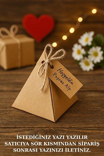 Emtory Home Kişiye Özel Yazı |30 Adet Kraft Bohem Lokum Kutusu - Jüt Ipli - Ş...