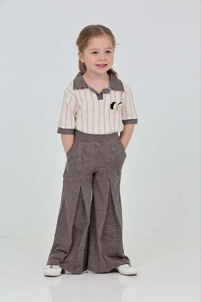 junior baby kids Girl's Polo Neck Striped T-Shirt and Palazzo Pants Set